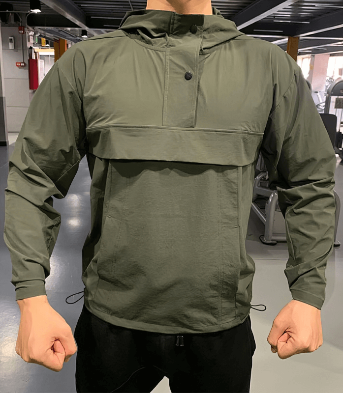 Men's windproof waterproof sports sweatshirt with hood for training, green color, perfect for outdoor running and athletics - SF0891.